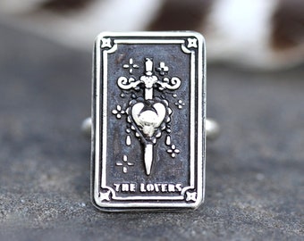 Sterling Silver Tarot Card Ring Tarot Jewelry The Lovers Ring Sword Heart Ring Witch Ring Witch Jewelry Heart and Sword Ring Witchy Ring