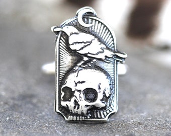 Raven Ring Skull Ring Crow Ring Sterling Silver Raven Ring Moon Ring Witch Ring Silver Witch Jewelry Goth Ring Silver Statement Ring