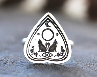 Silver Cat Ring Ouija Ring Planchette Ring Evil Eye Ring Moon Ring Witch Ring Witch Jewelry Celestial Ring Celestial Jewelry Mystic Ring