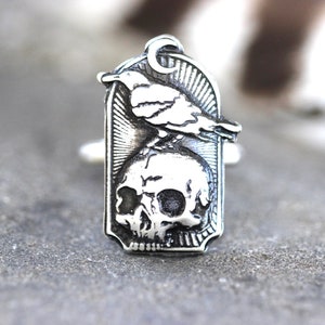 Raven Ring Skull Ring Crow Ring Sterling Silver Raven Ring Moon Ring Witch Ring Silver Witch Jewelry Goth Ring Silver Statement Ring