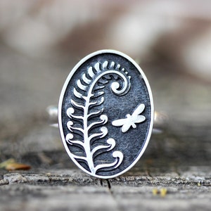 Fern Ring Sterling Silver Butterfly Ring Fern Jewelry Leaf Ring Botanical Ring Woodland Ring Butterfly Jewelry