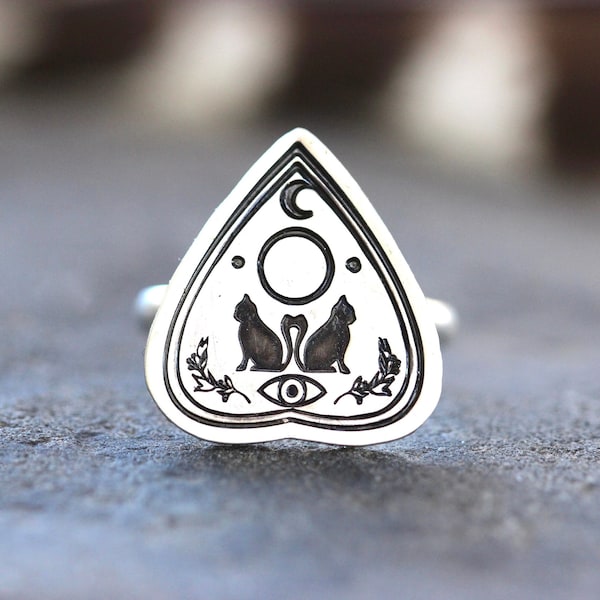 Silver Cat Ring Ouija Ring Planchette Ring Evil Eye Ring Moon Ring Witch Ring Witch Jewelry Celestial Ring Celestial Jewelry Mystic Ring