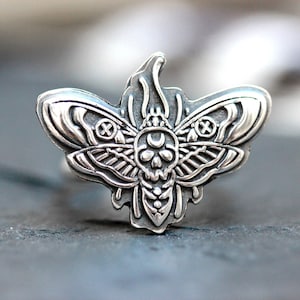 Deaths Head Moth Ring Sterling Silver Insect Ring Statement Ring Moth Ring Death Moth Ring Witch Ring Witch Jewelry Silver Hawk Moth Ring