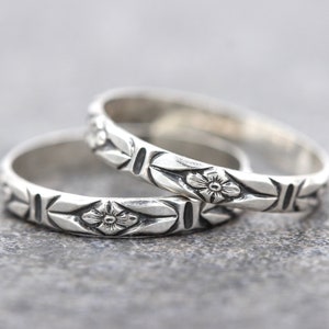 Sterling Silver Stacking Ring Thin Silver Ring Art Nouveau Flower Ring Band Silver Flower Ring Dainty Silver Ring Silver Stacking Ring