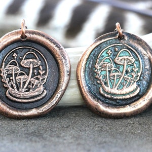 Wax Seal Necklace Mushroom Necklace Magic Mushroom Pendant Necklace Woodland Necklace Mushroom Jewelry Copper Coin Necklace Wax Seal Jewelry