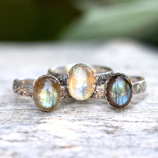 Labradorite Ring Sterling Silver Labradorite Stacking Ring