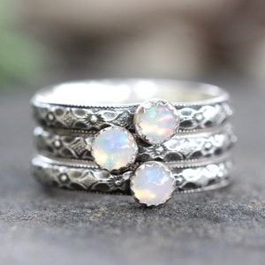 Opal Ring Sterling Silver Opal Stacking Ring One Ring Art Nouveau Ring Floral Ring Band Dainty Silver Ring Ethiopian Opal Jewelry Opal Rings