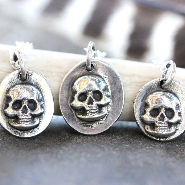 Skull Necklace Sterling Silver Skull Necklace Skull Jewelry Halloween Necklace Spooky Necklace Witch Necklace Witch Jewelry Biker Jewelry