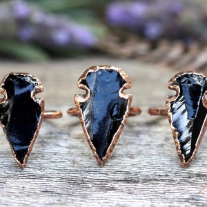 Arrowhead Ring Obsidian Arrowhead Ring Black Stone Ring Raw Gemstone Ring Raw Stone Jewelry Raw Stone Ring