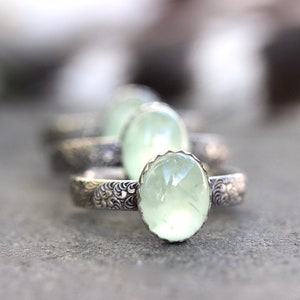 Prehnite Ring Sterling Silver Prehnite Ring Silver Stacking Ring Green Stone Ring