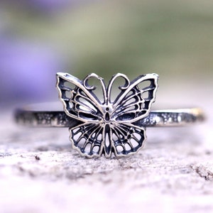 Sterling Silver Butterfly Ring Silver Dainty Stacking Ring Monarch Butterfly Ring Silver Stacking Rings