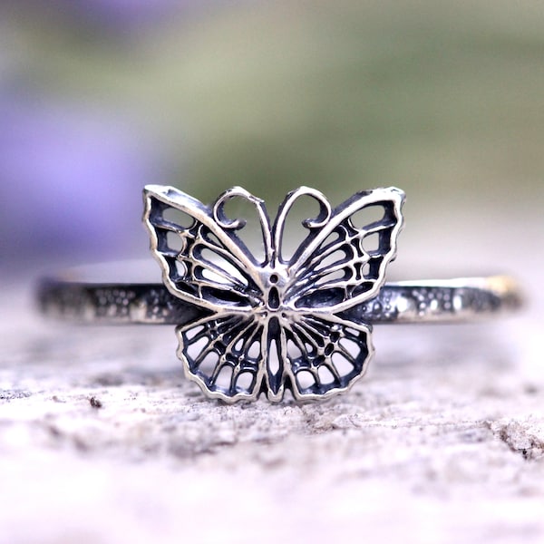 Sterling Silver Butterfly Ring Silver Dainty Stacking Ring Monarch Butterfly Ring Silver Stacking Rings