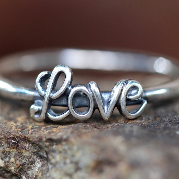 Silver Love Ring, Love Jewelry,  Sterling Silver Stacking Rings, Silver Stacking Ring, Cursive Love Ring, Promise Ring, Love Ring Silver