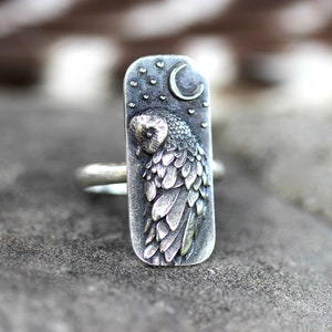 Owl Ring Sterling Silver Moon Owl Ring Barn Owl Ring Owl Jewelry Witch Ring Witch Jewelry Celestial Owl Ring Moon Ring Barn Owl Jewelry