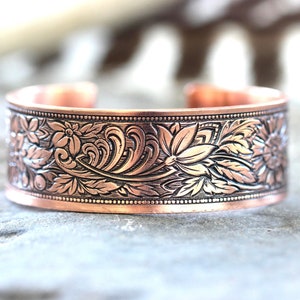 Copper Cuff Bracelet Solid Copper Bracelet Floral Bracelet Pure Copper Bracelet Copper Cuff for Women