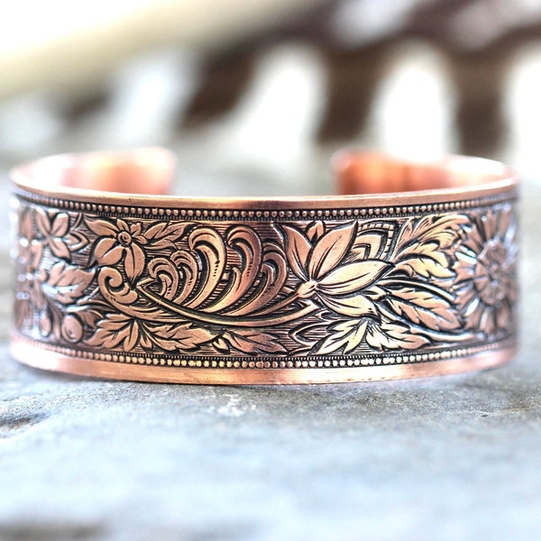 Kupfer Manschette Armband Massiv Kupfer Armband Floral Armband Reines Kupfer Armband Kupfer Manschette für Frauen