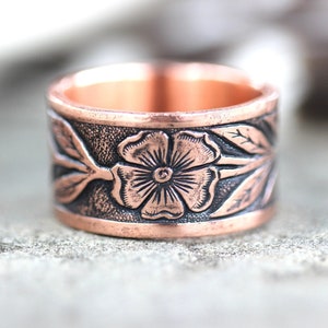 Copper Ring Thumb Ring Thick Ring Copper Flower Ring Wide Band Ring Wide Ring Wide Thumb Ring