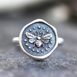 Bee Ring Sterling Silver Bee Coin Ring Bumblebee Ring Honeybee Ring Nature Ring Wax Seal Ring Insect Ring Insect Jewelry Bee Jewelry Bees