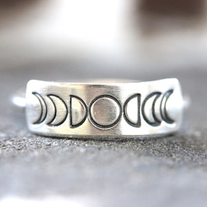 Silver Moon Phase Ring Celestial Ring Witch Ring Sterling Silver Moon Ring Silver Stacking Rings Moon Rings