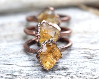 Raw Citrine Ring Raw Stone Ring Electroformed Jewelry Raw Crystal Ring