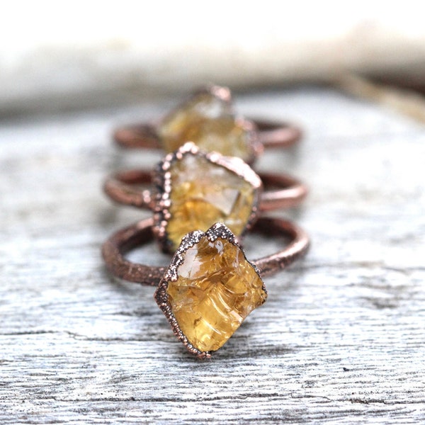 Raw Citrine Ring Raw Stone Ring Electroformed Jewelry Raw Crystal Ring
