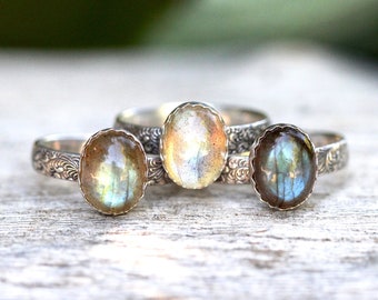 Labradorite Ring Sterling Silver Labradorite Stacking Ring