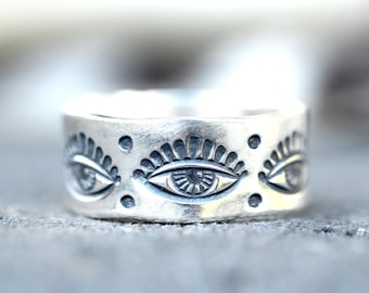 Sterling Silver Eye Ring Evil Eye Ring All Seeing Eye Ring Evil Eye Jewelry Malocchio Ring Witch Ring Witch Jewelry Silver Thumb Ring