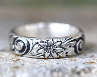 Sterling Silver Flower Ring Silver Stacking Rings Stacking Rings for Women Silver Ring Band Stacking Rings Sterling Silver