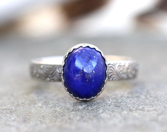 Silver Lapis Ring Sterling Silver Lapis Lazuli Ring Silver Stacking Ring