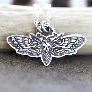 Deaths Head Moth Necklace Sterling Silver Death&#39;s Head Moth Necklace Witch Necklace Witch Jewelry Death Head Moth Ring Hawk Moth Necklace