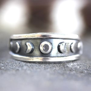 Silver Moon Phase Ring Celestial Ring Witch Ring Sterling Silver Moon Ring Silver Stacking Rings Moon Rings