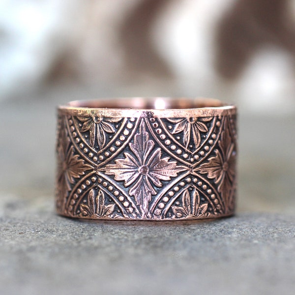 Copper Ring Thumb Ring Thick Ring Copper Flower Ring Art Nouveau Ring