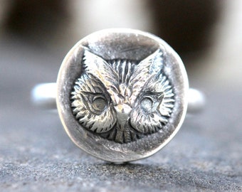 Owl Ring Sterling Silver Owl Ring Owl Jewelry Witch Ring Woodland Ring Forest Ring Owl Face Ring Screech Owl Ring Great Horned Owl Ring