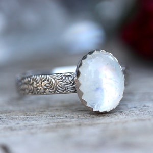 Rainbow Moonstone Ring Sterling Silver Moonstone Ring Moonstone Stacking Ring image 2