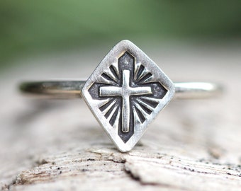 Cross Ring Sterling Silver Cross Ring Christian Jewelry Silver Stacking Ring