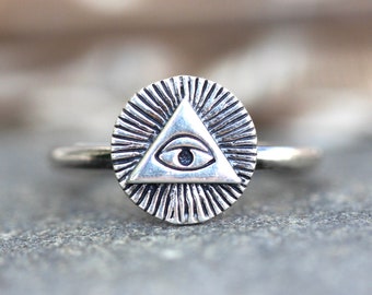 All Seeing Eye Ring Evil Eye Ring Silver Sterling Silver Eye Ring Eye of Providence Ring Witch Ring Evil Eye Jewelry Silver Stacking Ring