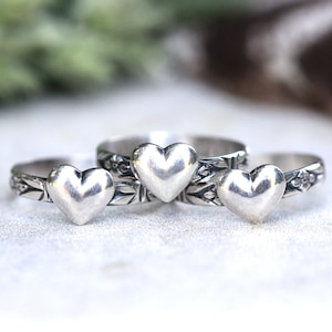 Silver Heart Ring, Dainty Heart Ring, Art Nouveau Ring, Silver Stacking Rings, Thin Silver Ring