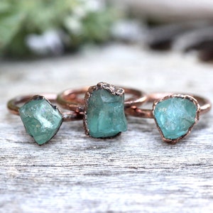 Alternative Engagement Ring Apatite Ring Raw Stone Ring Electroformed Jewelry Raw Crystal Ring Blue Apatite