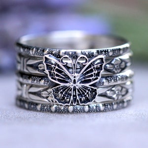 Silver Butterfly Ring Sterling Silver Stacking Rings Silver Stacking Ring Set Dainty Silver Rings