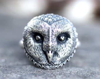 Owl Ring Sterling Silver Barn Owl Ring Owl Jewelry Owl Face Ring Cottagecore Ring Witch Ring Witch Jewelry Nature Ring Silver Owl Rings