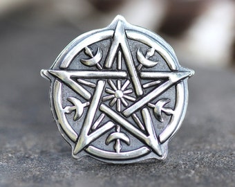 Sterling Silver Pentagram Ring Pentacle Ring Witch Ring Wiccan Ring Celestial Ring Witchy Ring Witchy Jewelry Statement Ring Mystic Style