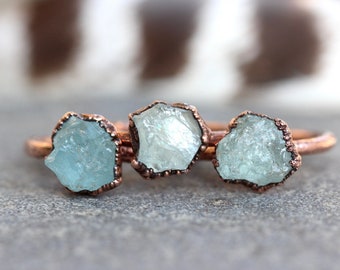 Raw Aquamarine Ring Aquamarine Jewelry Raw Stone Ring Electroformed Ring Raw Crystal Ring March Birthstone Ring March Birthstone Jewelry