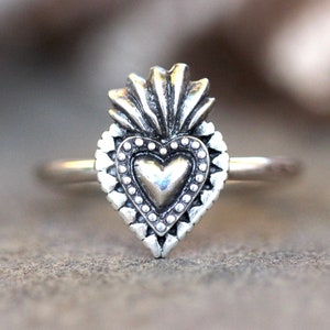 Anillo Sagrado Corazón Joyería Sagrado Corazón Anillo Corazón Milagro Anillo Corazón Llameante Anillo Católico Sagrado Corazón Ardiente de Jesús Corazón Sagrado