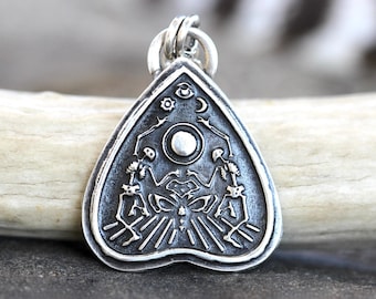 Sterling Silver Planchette Necklace Ouija Necklace Skeleton Necklace Evil Eye Celestial Pendant Witch Necklace Witch Jewelry Mystic Style