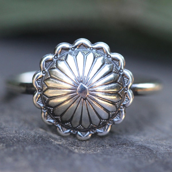 Silver Concho Ring Silver Southwest Ring Western Ring Silver Sun Ring Southwestern Jewelry Southwestern Style Silver Circle Ring