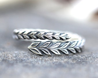 Sterling Silver Wrap Ring Wheat Ring Silver Wrap Around Ring Adjustable Ring Silver Wheat Pattern Ring Open Silver Ring Wheat Leaf Ring