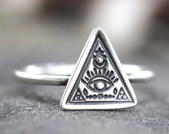 Evil Eye Ring Sterling Silver Eye Ring All Seeing Eye Ring Witch Ring Witch Jewelry Celestial Ring Star Ring Evil Eye Jewelry Mystic Style