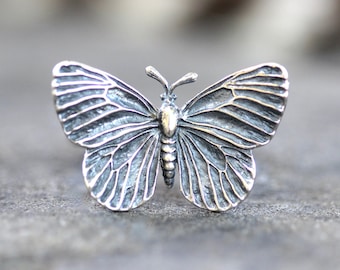 Sterling Silver Butterfly Ring, Realistic Insect Jewelry, Monarch Butterfly Ring