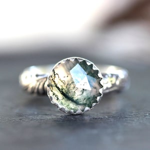Sterling Silver Moss Agate Ring Green Stone Ring Silver Floral Ring Moss Agate Jewelry Green Gemstone Ring  Silver Stacking Ring