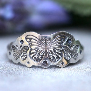 Sterling Silver Butterfly Ring  Nature Ring Silver Stacking Ring Monarch Butterfly Ring Silver Crown Ring